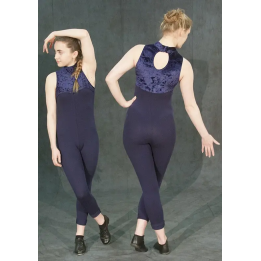 Catsuit, "Lily", Navy Blue Cotton Lycra + Velvet